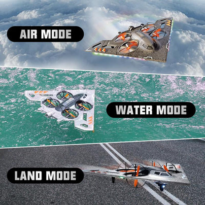 ALPHA GROUP 3-In-1 RC Jet Plane Remote Control Airplane Air Land Water RC Airplane Fighter Jet Drone Toy for Kids & Adults with 2.4 Ghz Control LED Lights & Safe Foam Construction
