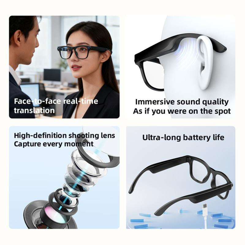 Valentine'S Day Gift: 8MP Camera Glasses | HD Calling + Real-Time Translation, Dual-Mode Switching for Outdoor/Work Settings, AI Smart Capture—Essential Gear for Cross-Border Travel, Office Commutes, and Business Trips