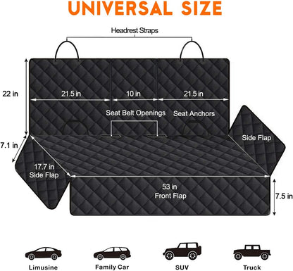 Dog Car Seat Cover, Back Seat Cover for Dogs Pet Car Seat Protector Waterproof Bench Car Seat Cover, Non-Slip Reat Seat Cover fits Middle Armrest for Most Cars Trucks SUVs - Black